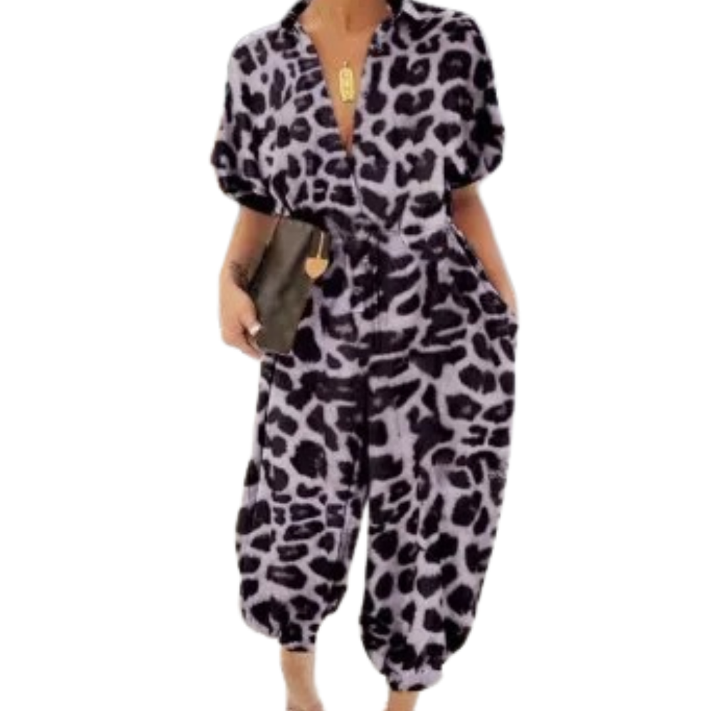 Leopardmönstrade V-ringade Rompers med knutar för kvinnor