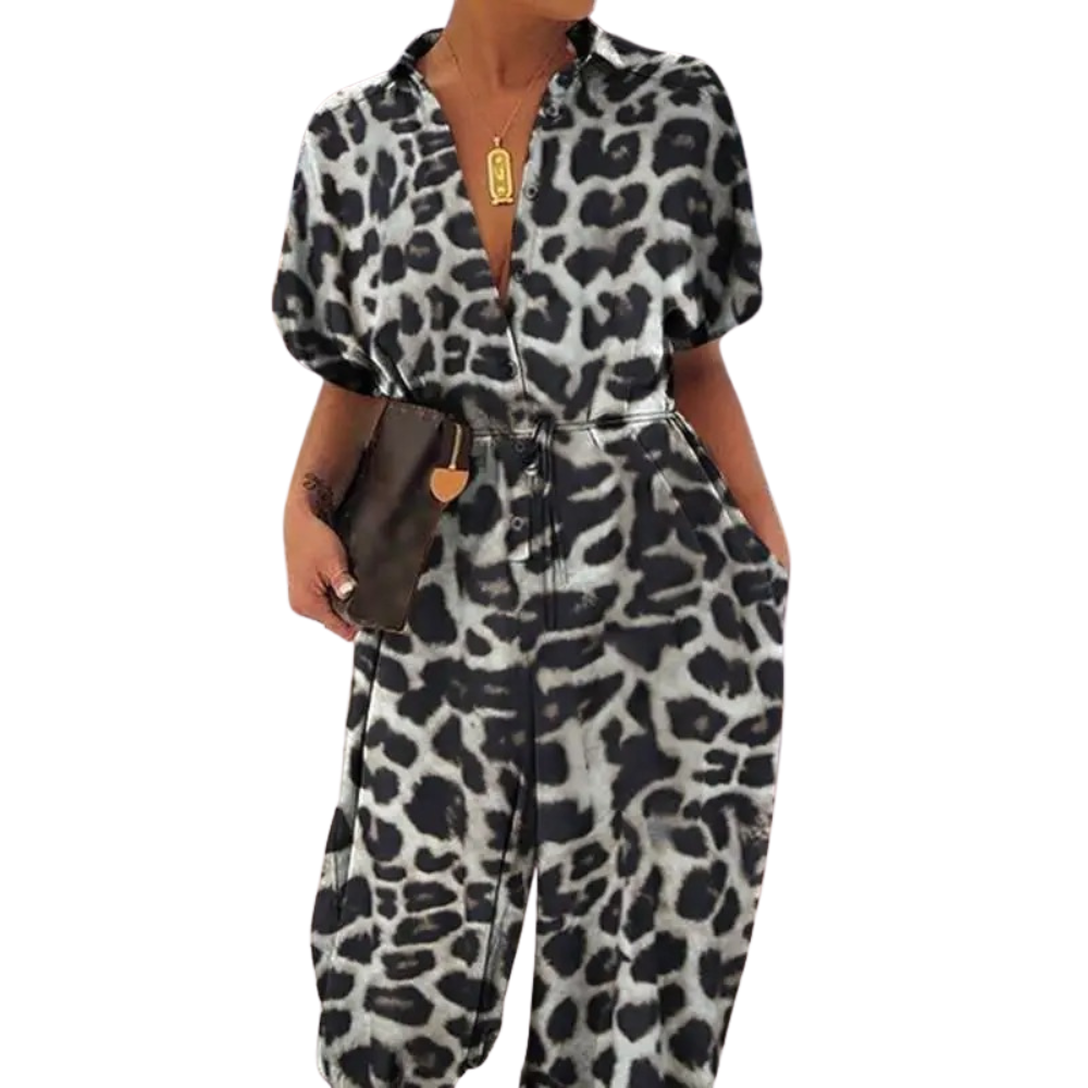 Leopardmönstrade V-ringade Rompers med knutar för kvinnor