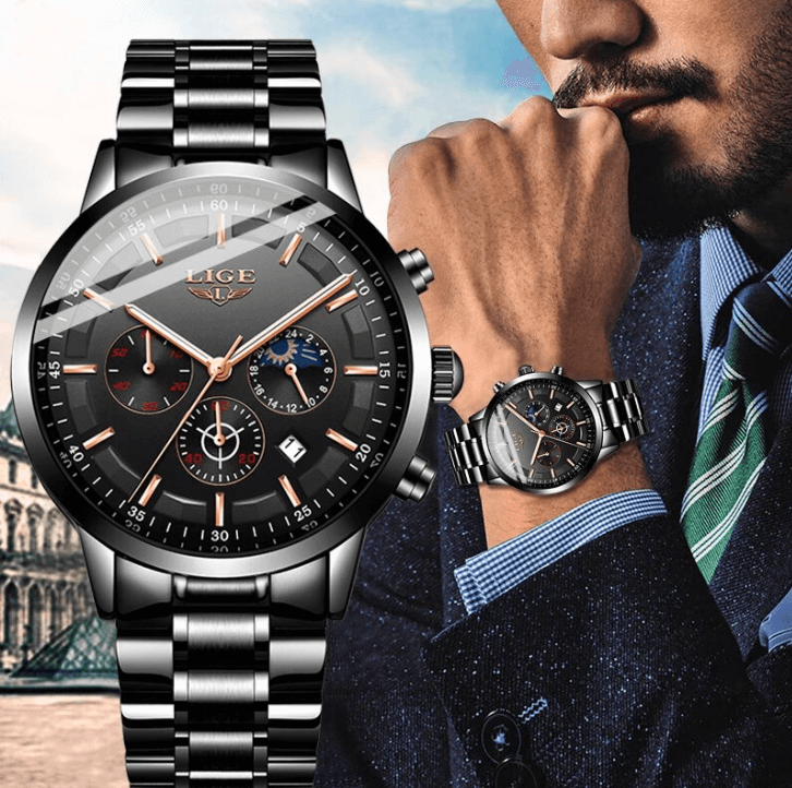 Militärklocka i svart stål