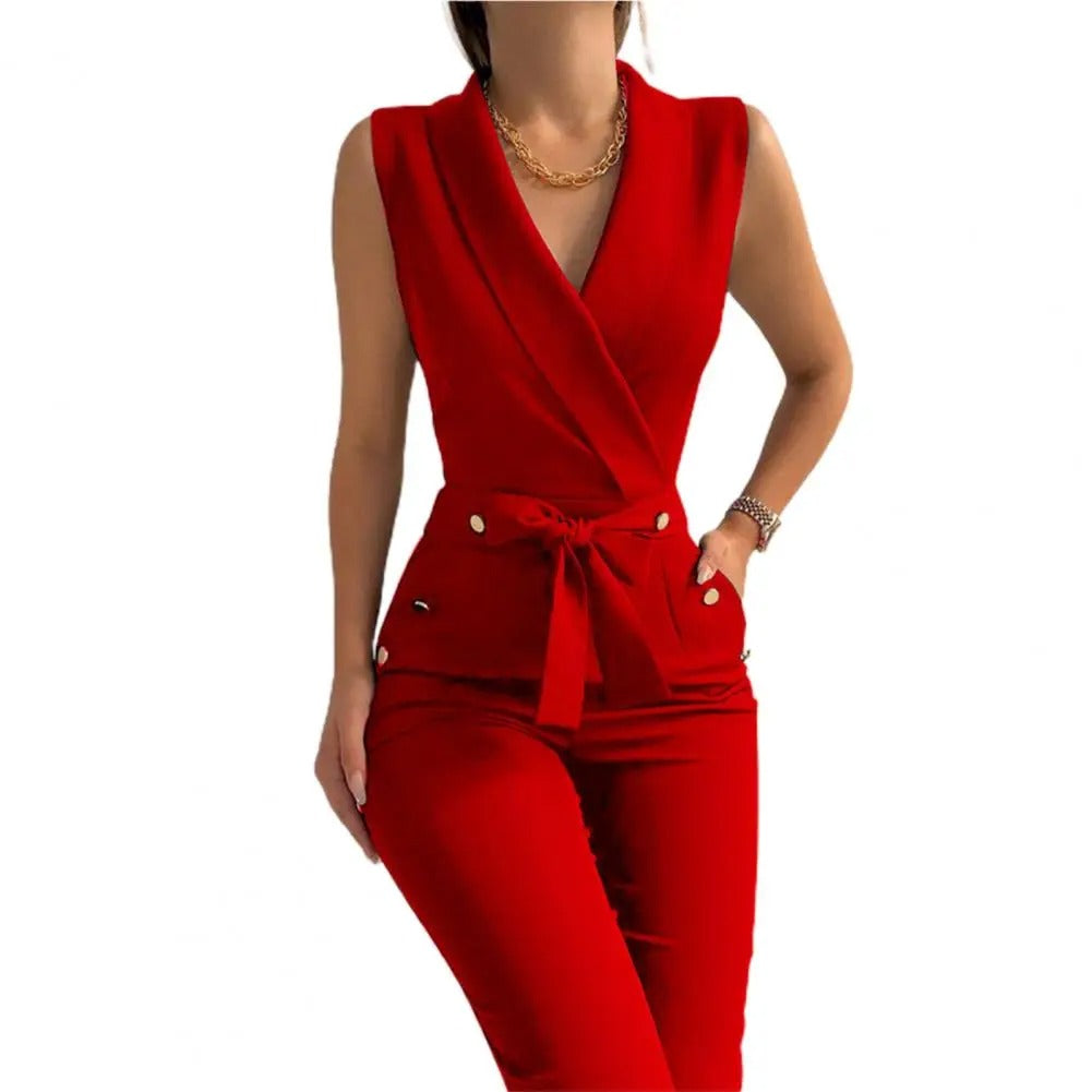 Casual V-ringad Jumpsuit för kvinnor