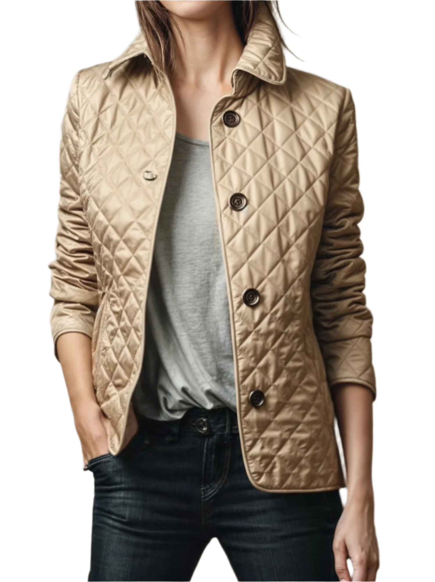 Kviltert jakke med nedfällbar krage för kvinnor