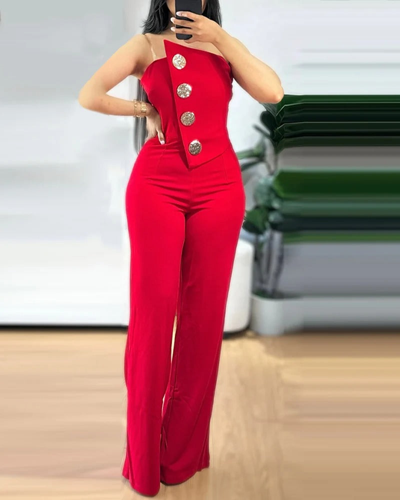 Asymmetrisk Bandeau Strapless Jumpsuit