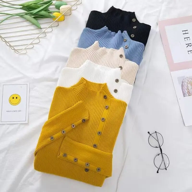 Sköldpaddshalsad pullover med hel ärm för kvinnor