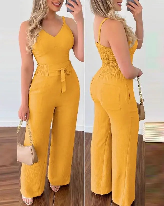 Spaghetti Strap V-Neck Backless Jumpsuit