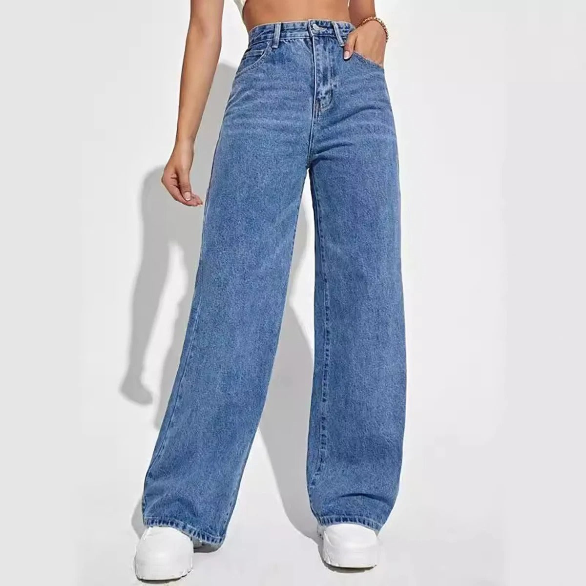 Jeans med vida ben i denim för kvinnor