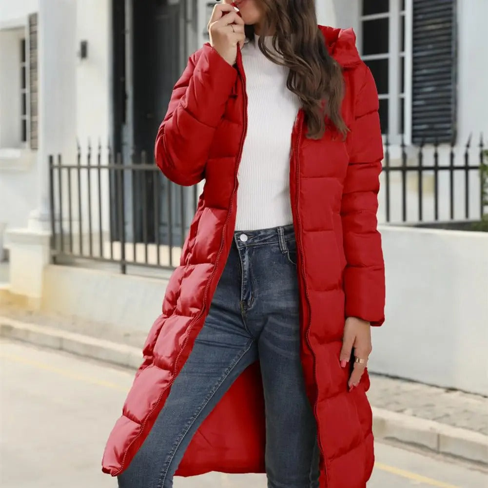 Tjock vadderad parka med huva för kvinnor