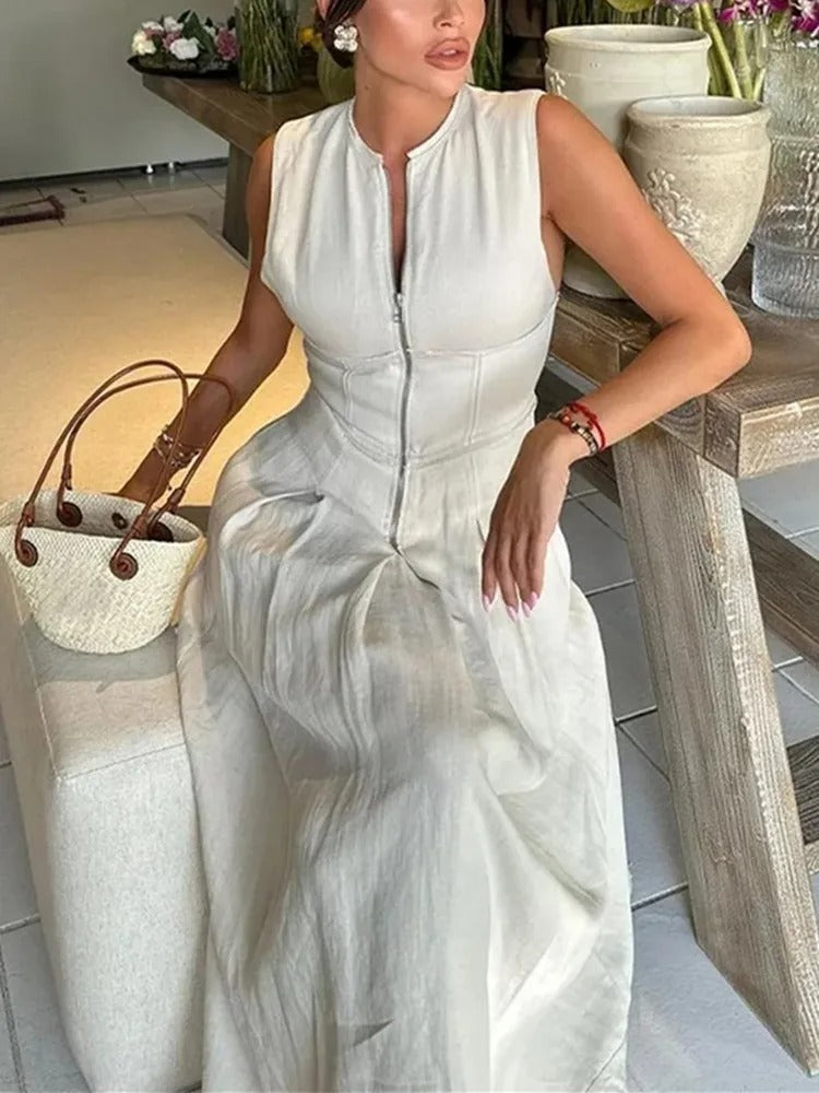 Ärmlös Bodycon Midiklänning för kvinnor med dragkedja