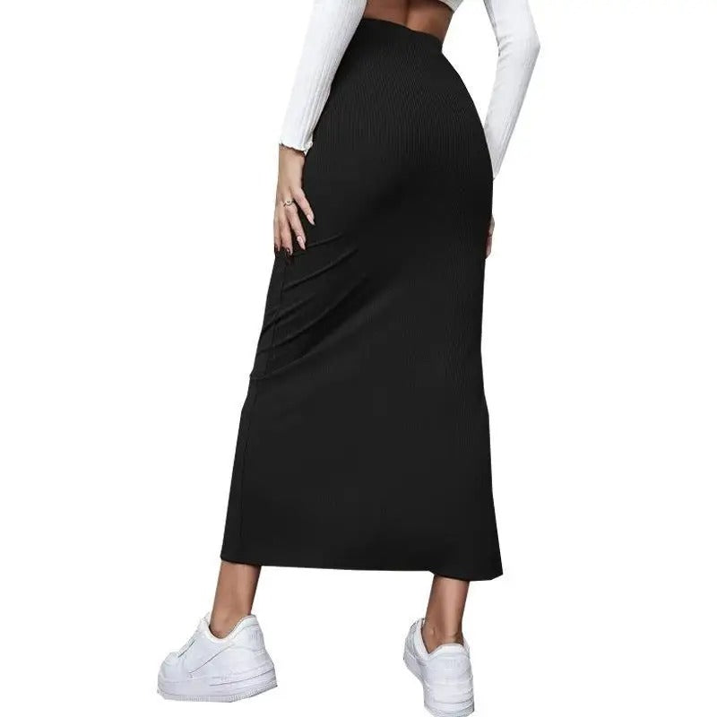 Kvinnor med hög midja ribbad delad kjol