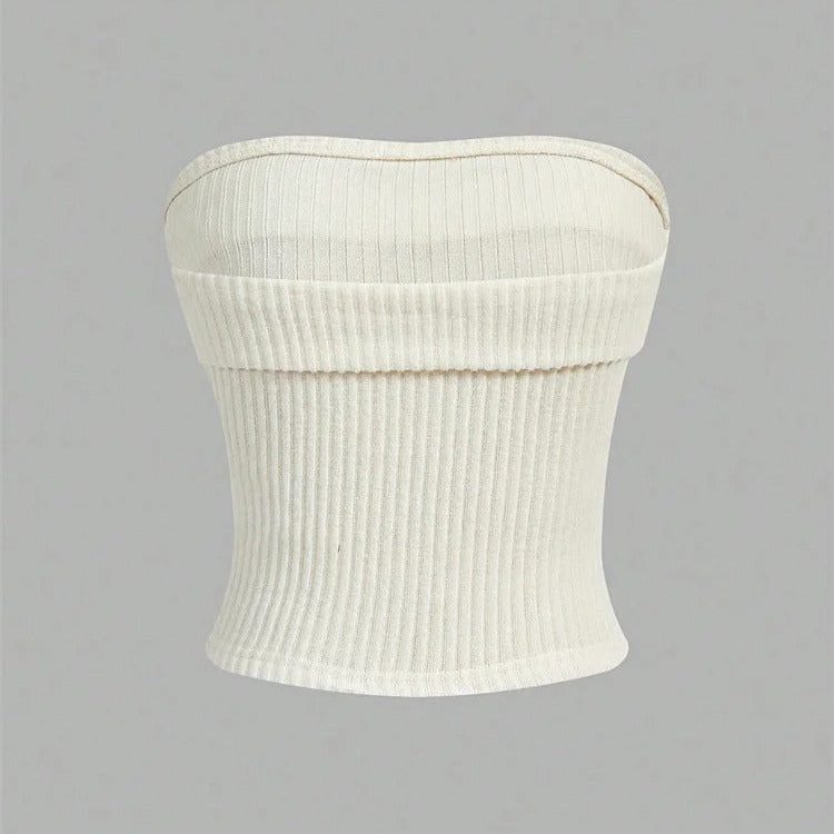Ribbad axelbandslös Slim Fit Tube Top för kvinnor
