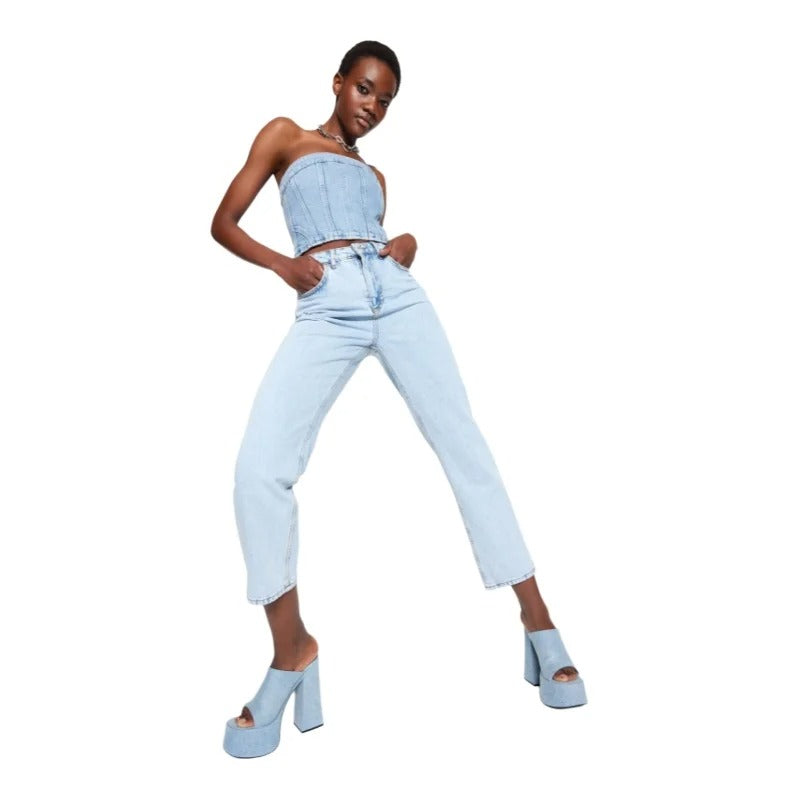 Jeansbyxor med raka ben för kvinnor