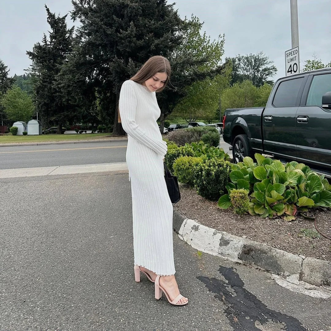 Klassisk lös stickad klänning för kvinnor