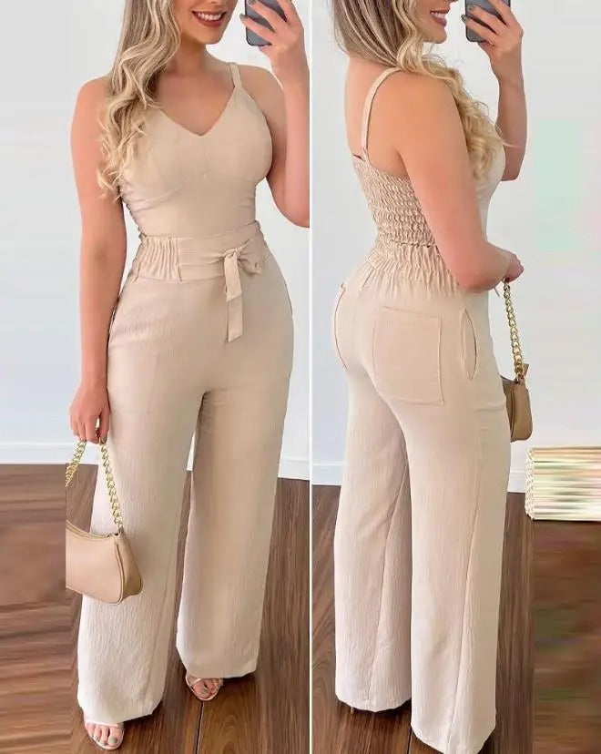 Spaghetti Strap V-Neck Backless Jumpsuit
