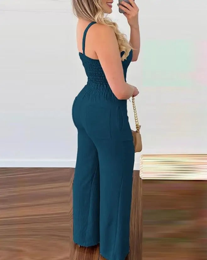 Spaghetti Strap V-Neck Backless Jumpsuit
