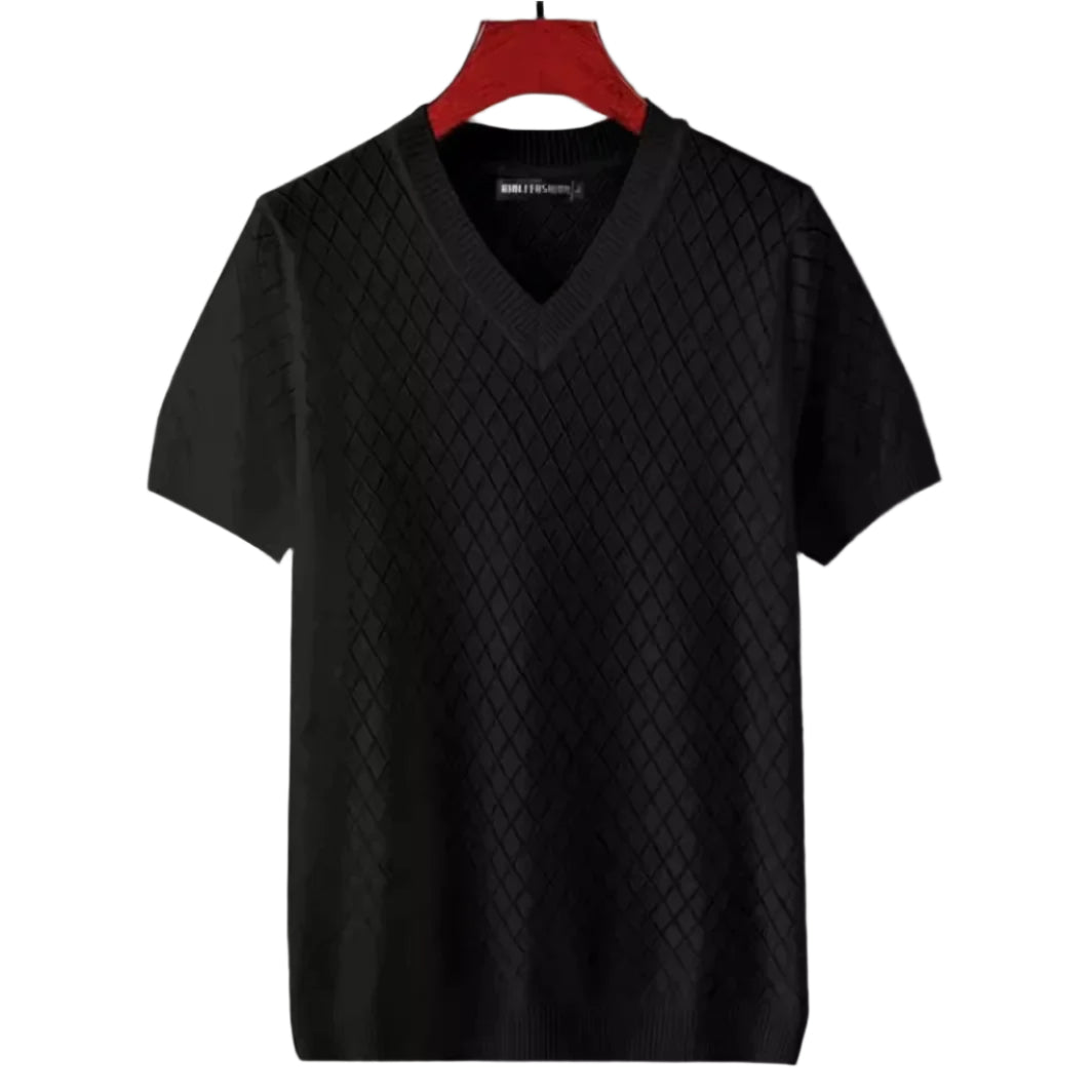 Herr-T-shirt i is-silke med V-ringning