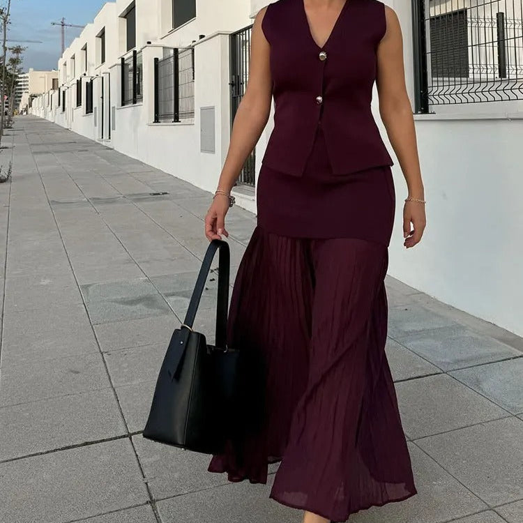 Plisserad midikjol för kvinnor med dragkedja i sidan