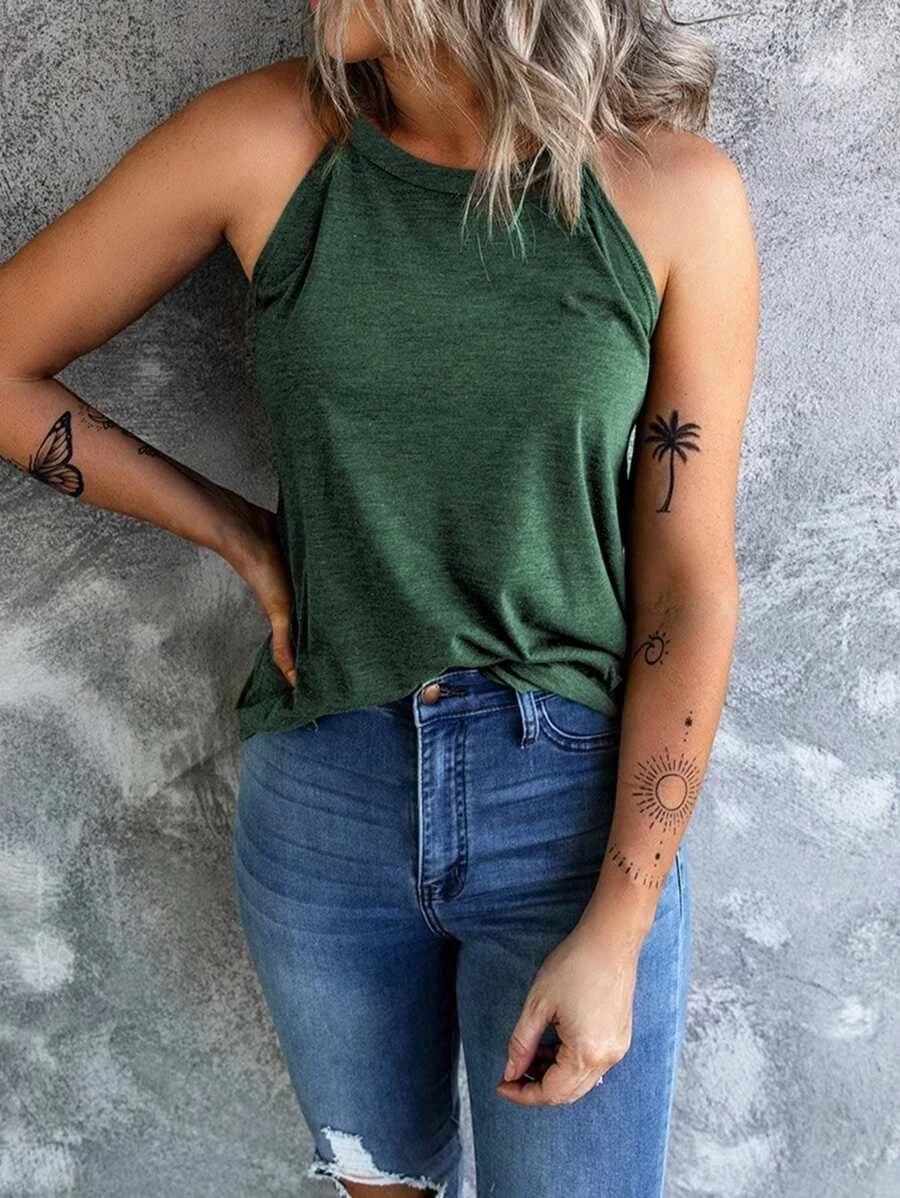 Ärmlös halterneck-linne för damer