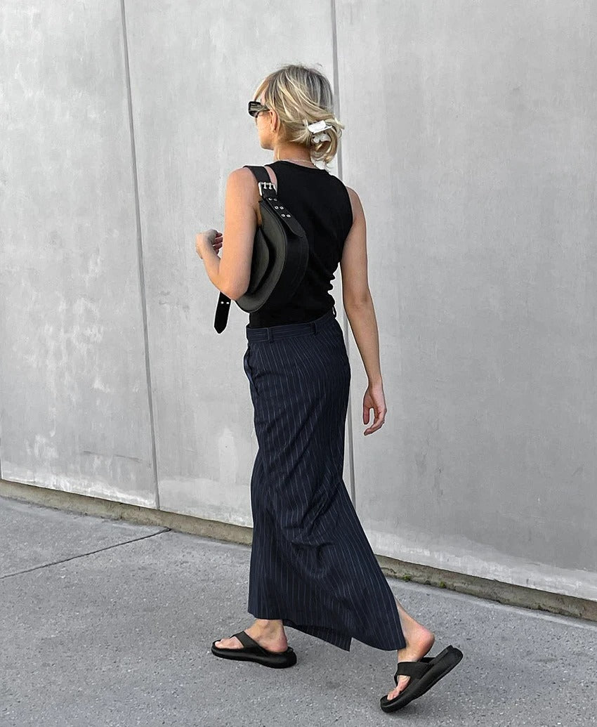 Randig twill rak kjol för kvinnor