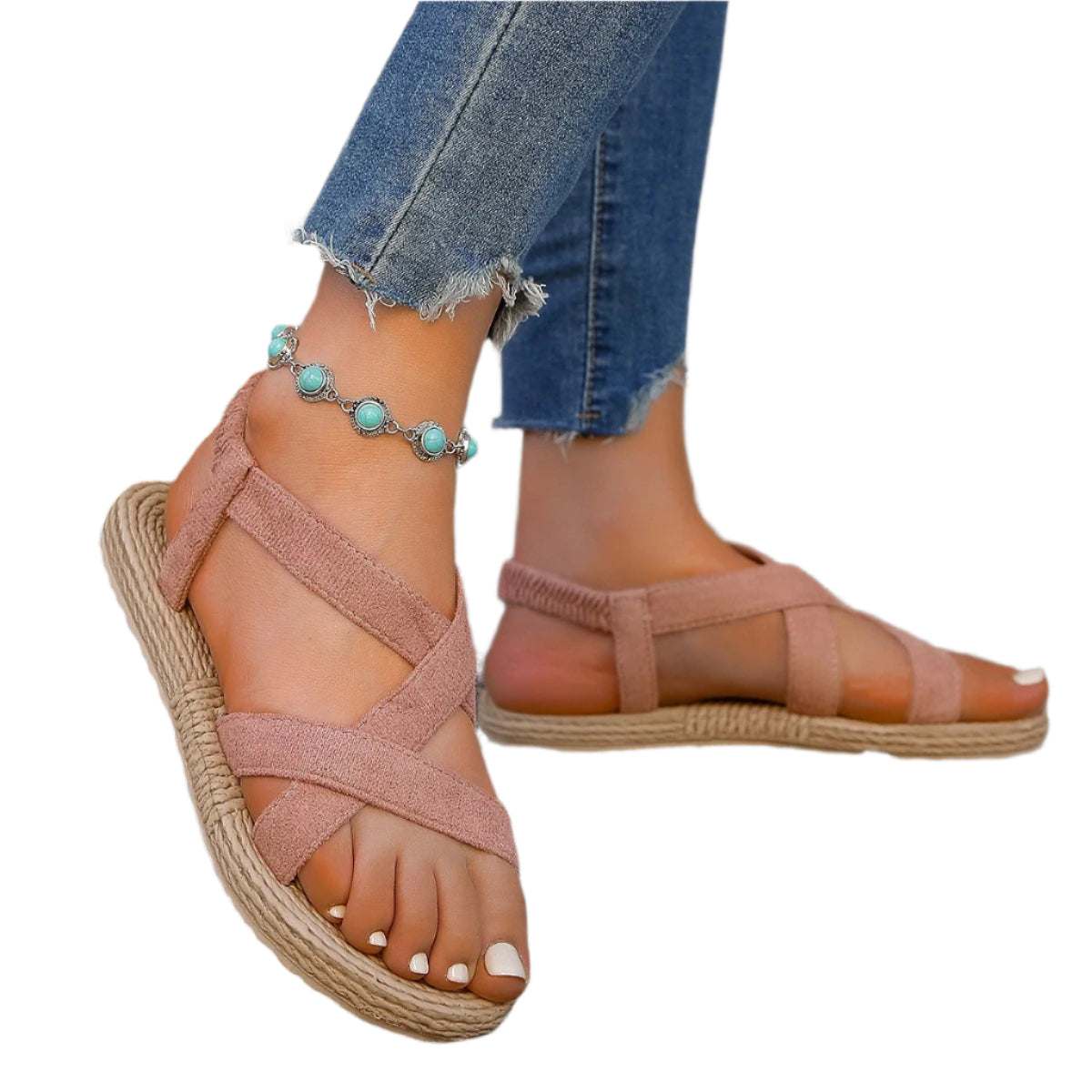 Enfärgade platta sandaler för kvinnor