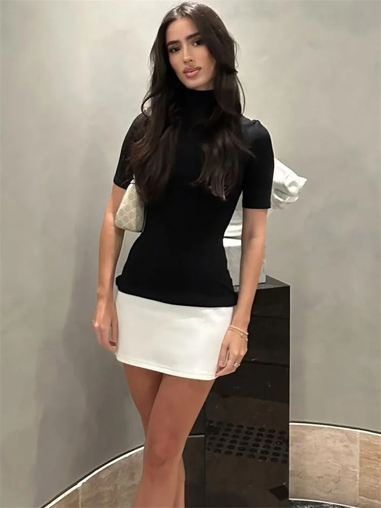 Kontrastfärgad patchwork-miniklänning för kvinnor