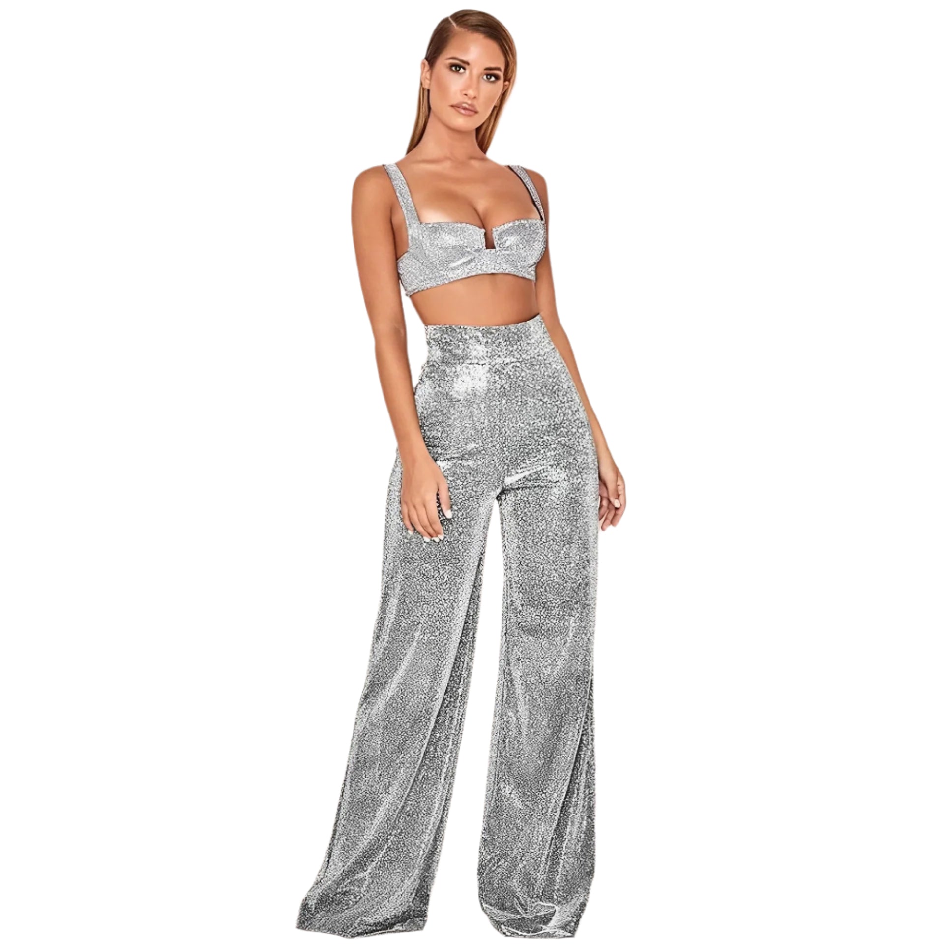 Byxor med vida ben och hög midja för kvinnor