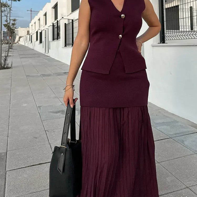 Plisserad midikjol för kvinnor med dragkedja i sidan