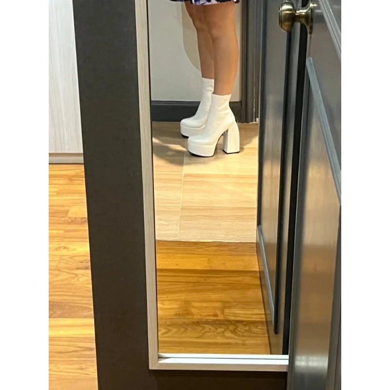 Kvinnors Chunky Heels Läderstövlar