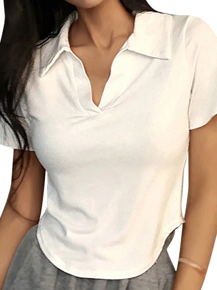 Kortärmad V-ringad topp för kvinnor
