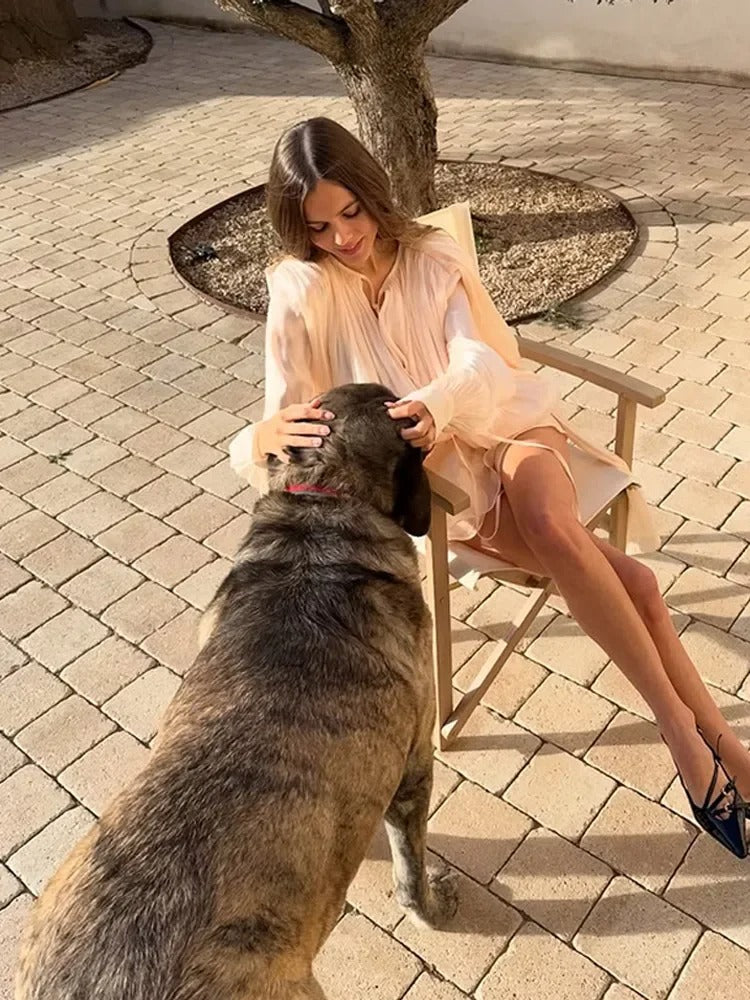 Damklänning med snörning och lanternärmar