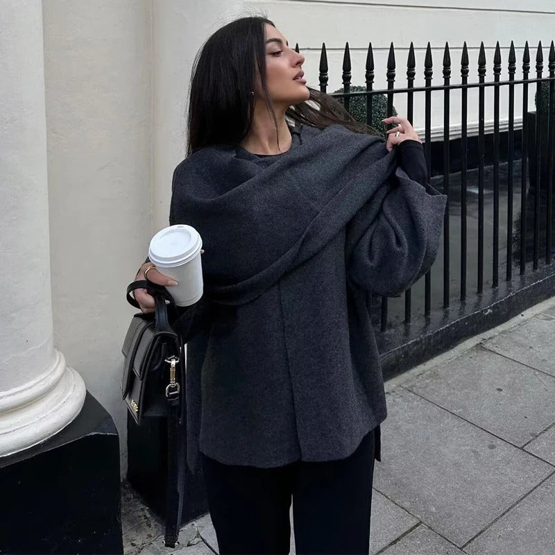 Asymmetrisk vadderad långärmad jacka för kvinnor