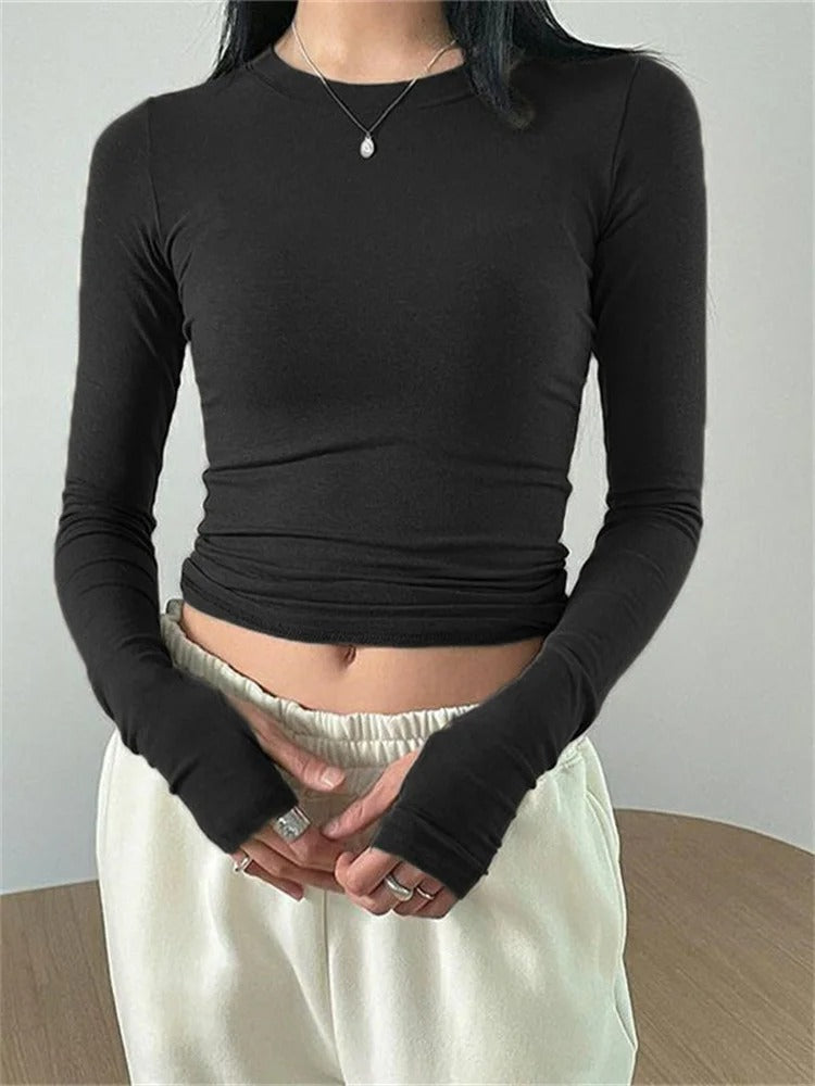 Slim Fit rundhalsade toppar för kvinnor