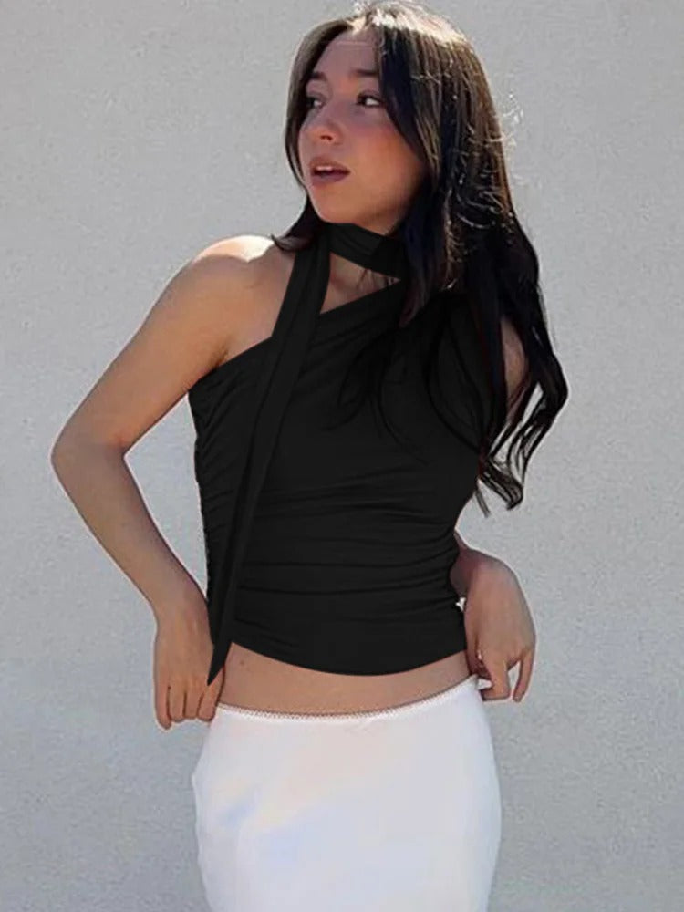 Rygglös Off-Shoulder Halter Crop Top för kvinnor