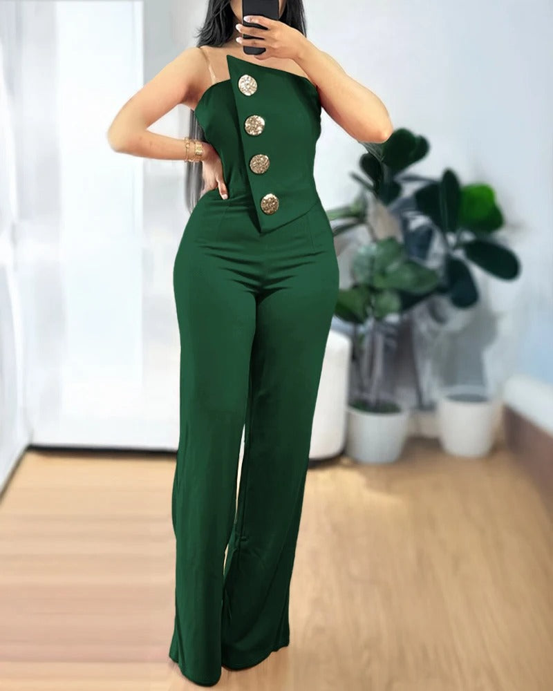 Asymmetrisk Bandeau Strapless Jumpsuit