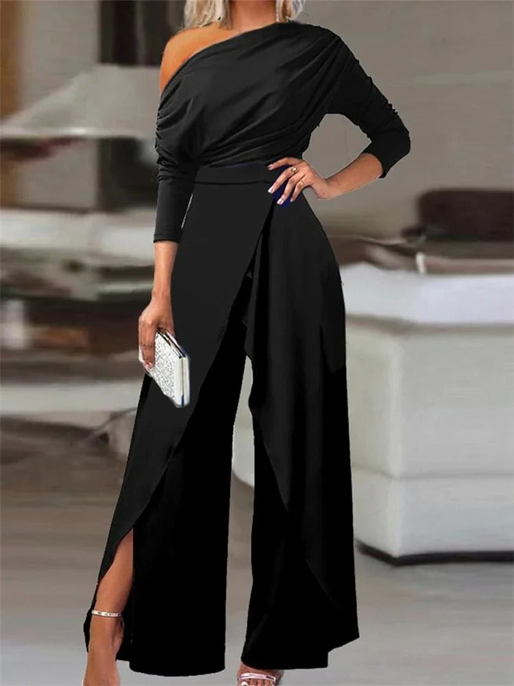 Slit Ruched Wide Leg Jumpsuit för kvinnor