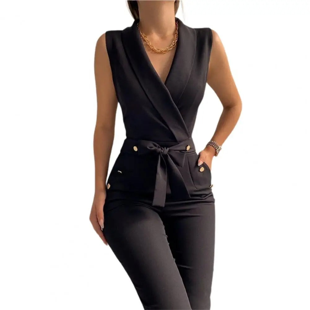 Casual V-ringad Jumpsuit för kvinnor