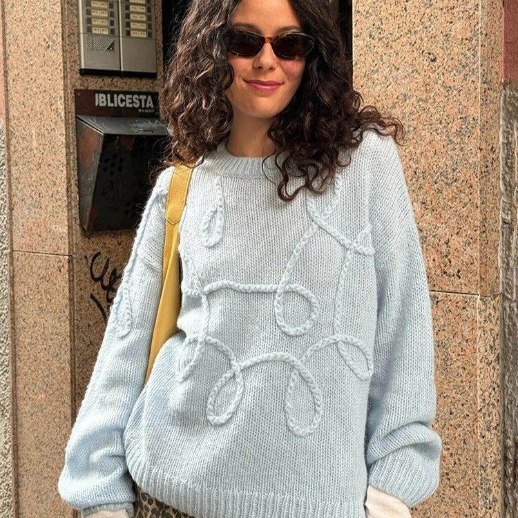 Löst stickad tröja för kvinnor