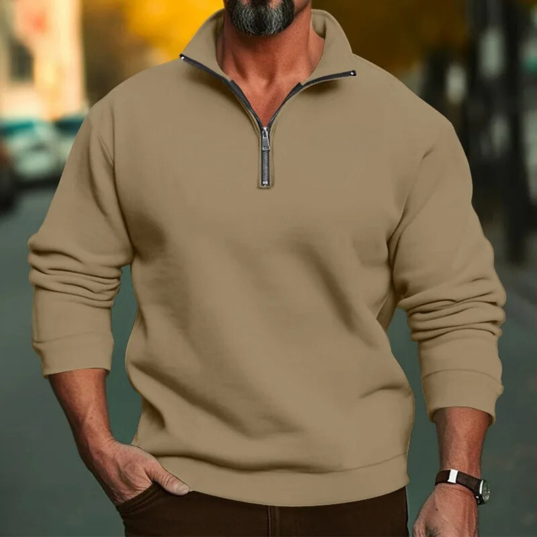 Sweatshirt med halv dragkedja och ståkrage för män