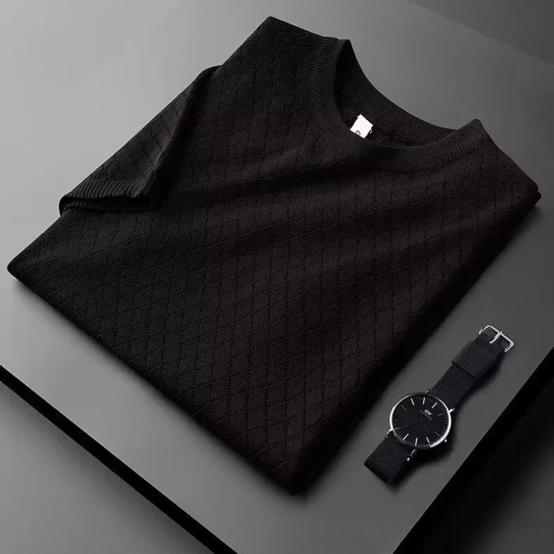 Herr-T-shirt i is-silke med V-ringning