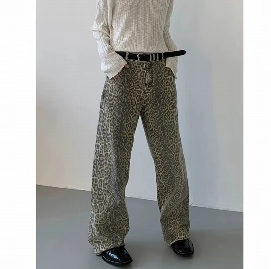 Leopardbyxor med hög midja för kvinnor