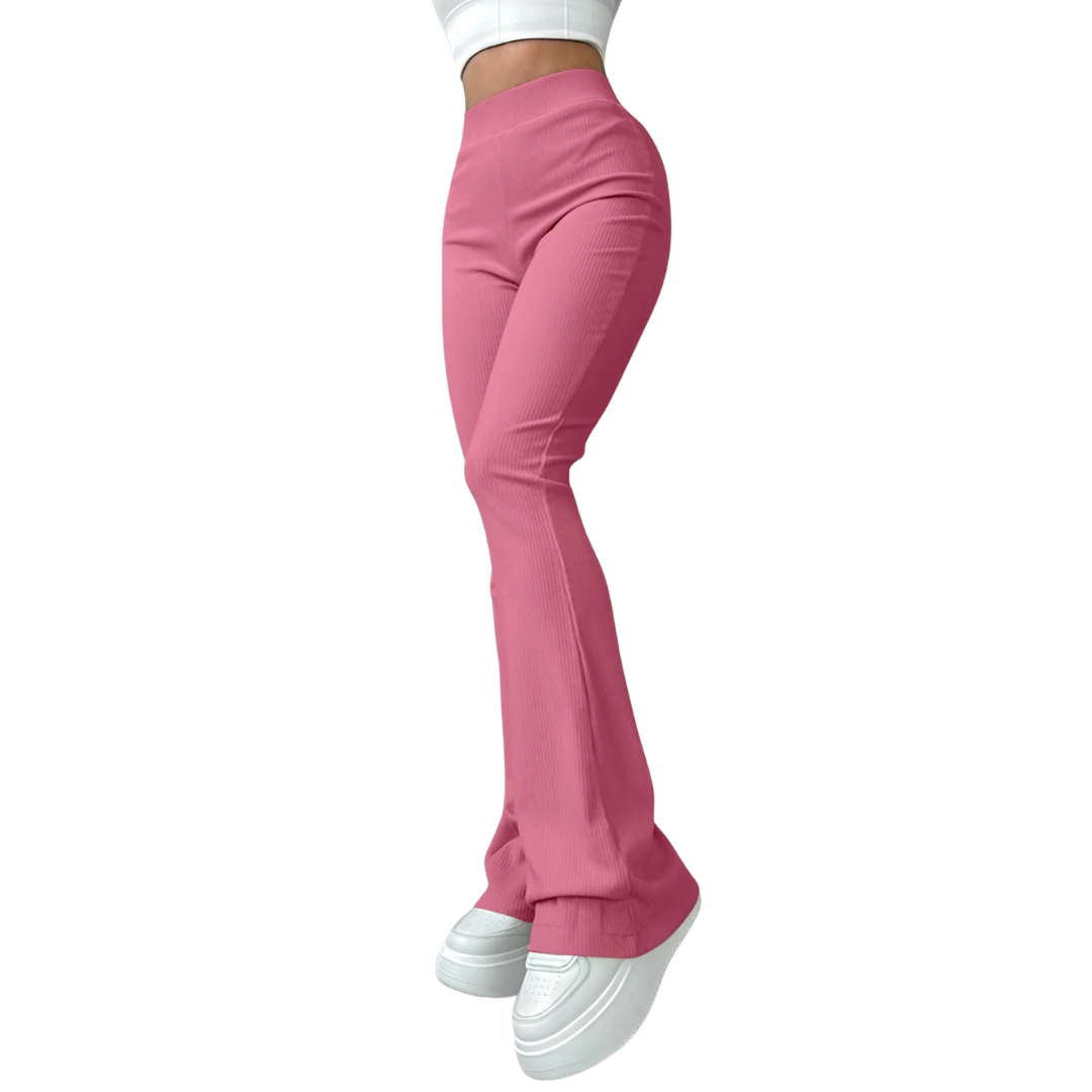 Ribbade byxor med hög midja för dam