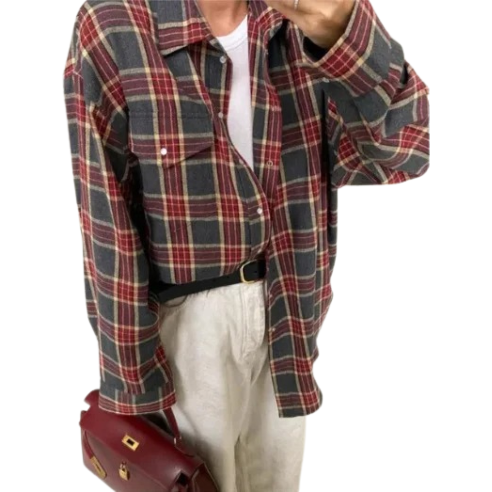 Oversized långärmad rutig skjorta för kvinnor