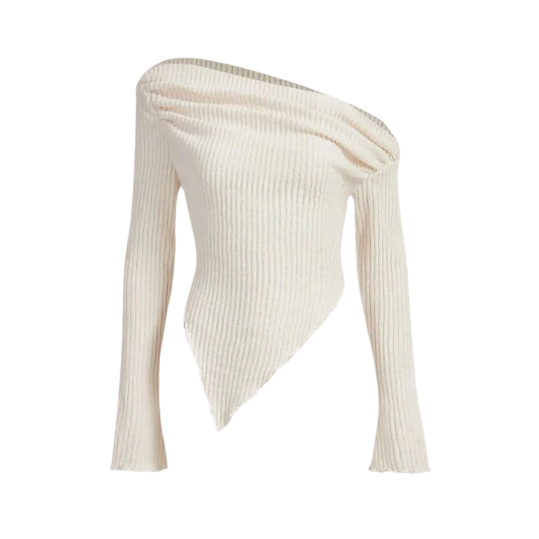 Asymmetrisk Hals Ribbad Casual Tröja