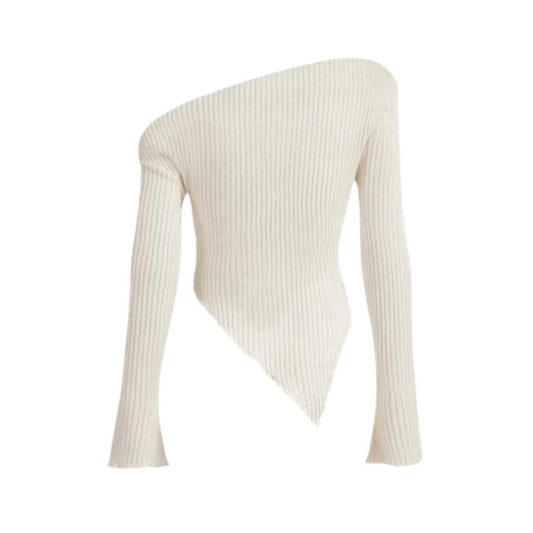 Asymmetrisk Hals Ribbad Casual Tröja
