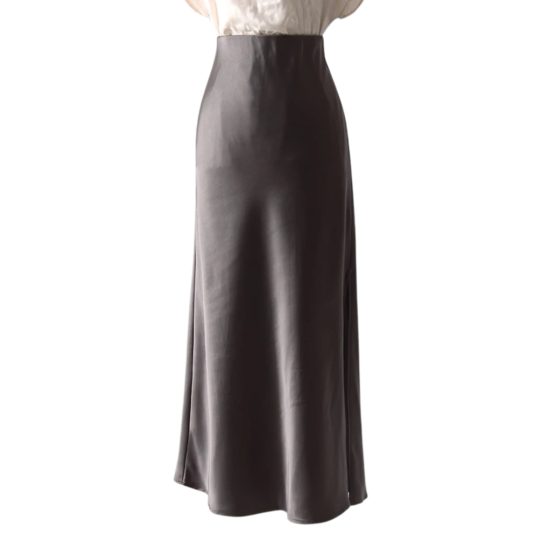 Dam Svart Split Satin Kjol