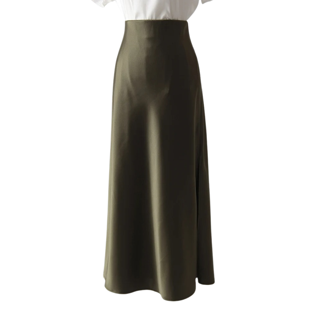 Dam Svart Split Satin Kjol