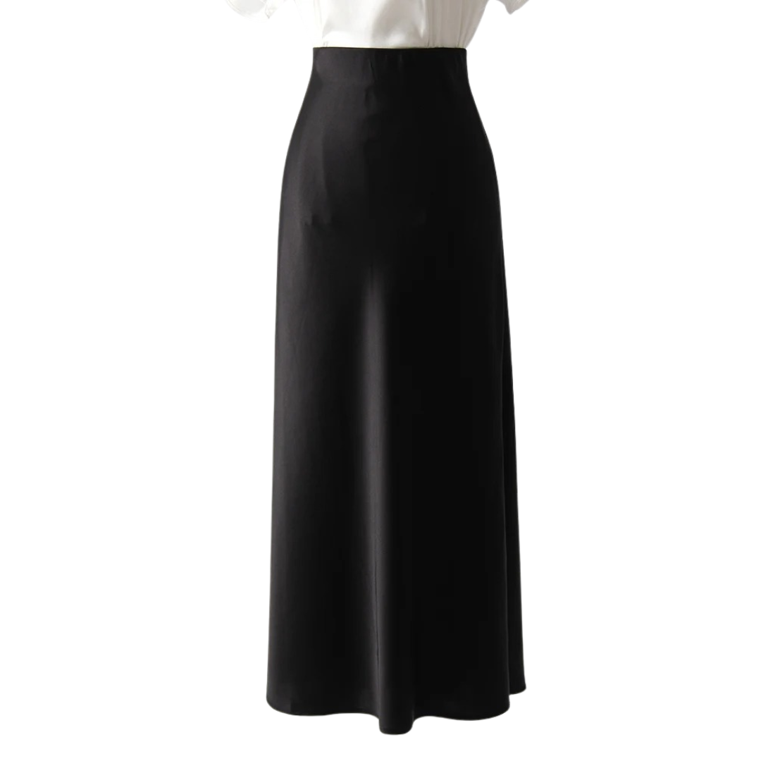 Dam Svart Split Satin Kjol