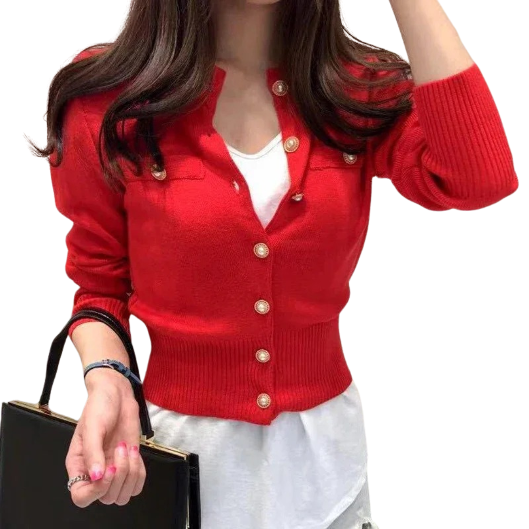 Enkelknäppt stickad cardigan för kvinnor