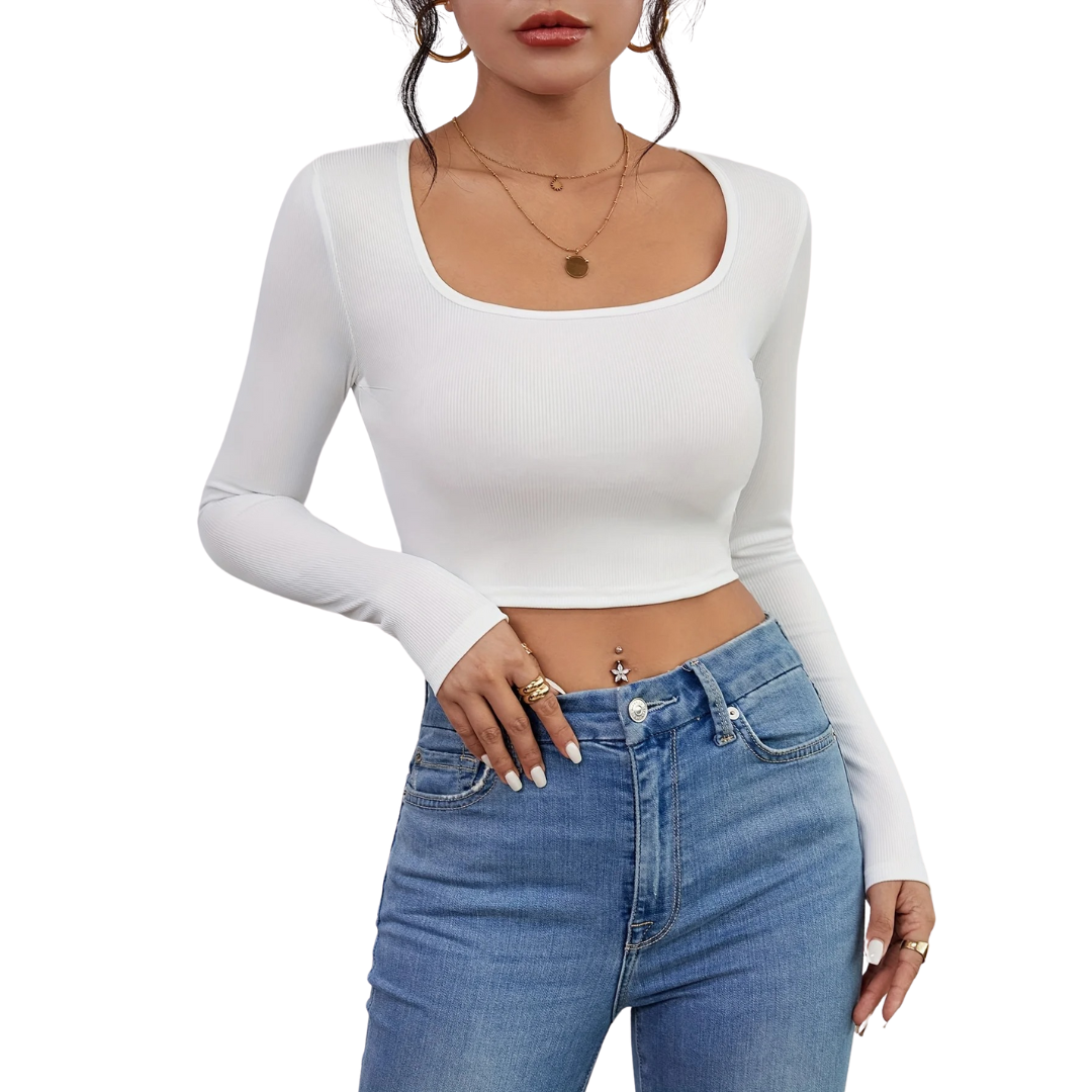 Slim Fit T-shirt med fyrkantig hals för kvinnor