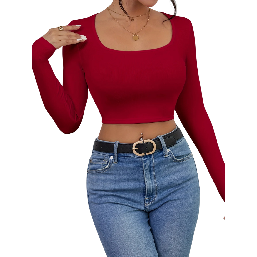 Slim Fit T-shirt med fyrkantig hals för kvinnor