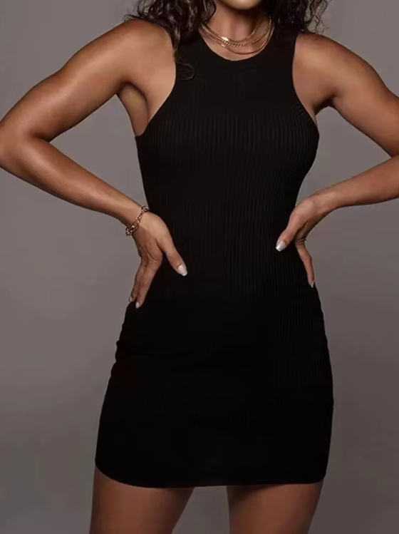 Ribbad Bodycon Miniklänning för kvinnor