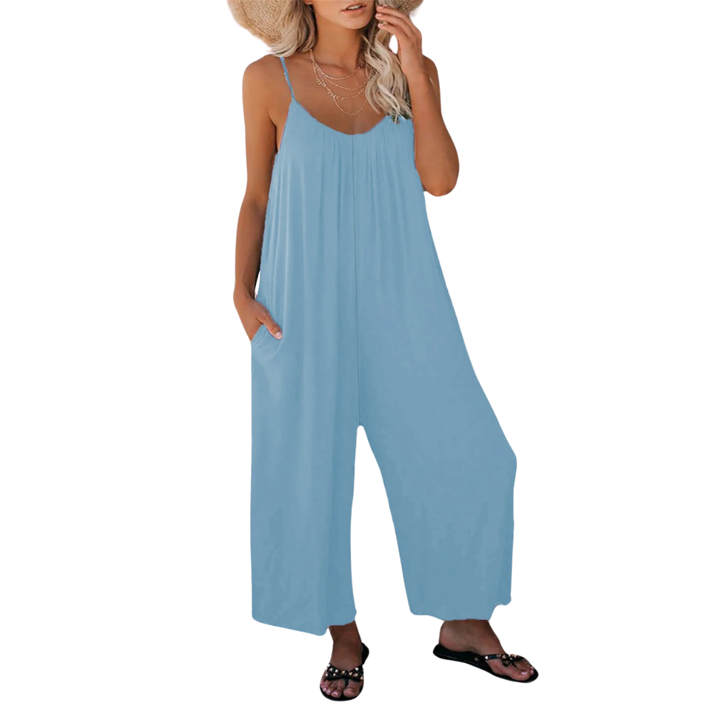 Damer med V-ringad Loose Fit Suspender Jumpsuit